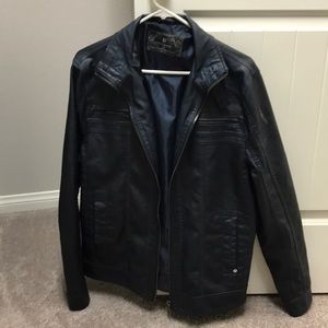 Division E navy blue leather jacket